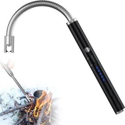 Windproof rechargeable electric plasma lighter with flexible neck lighting outdoor campfire.