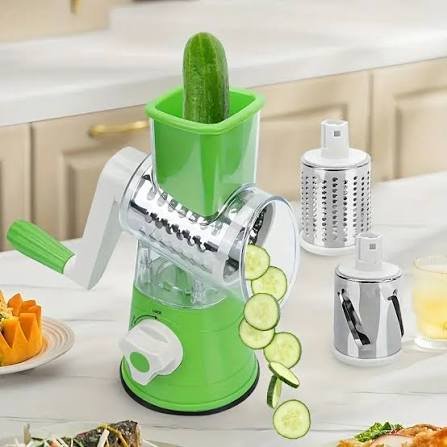 ALL-in-1 Manual Rotary Drum Vegetable Cutter & Cheese Grater with Interchangeable Stainless Steel Blades - Image 3