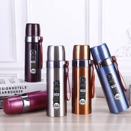 2-in-1 Stainless Steel Vacuum Thermos Bottle with Cup Lid-Colorful
