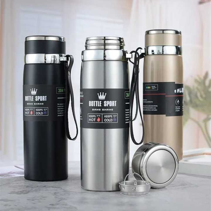 Stainless steel thermal water bottles in black silver and gold colors