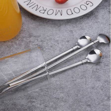 Stainless steel spoon straw set with cleaning brush, 4-piece pack